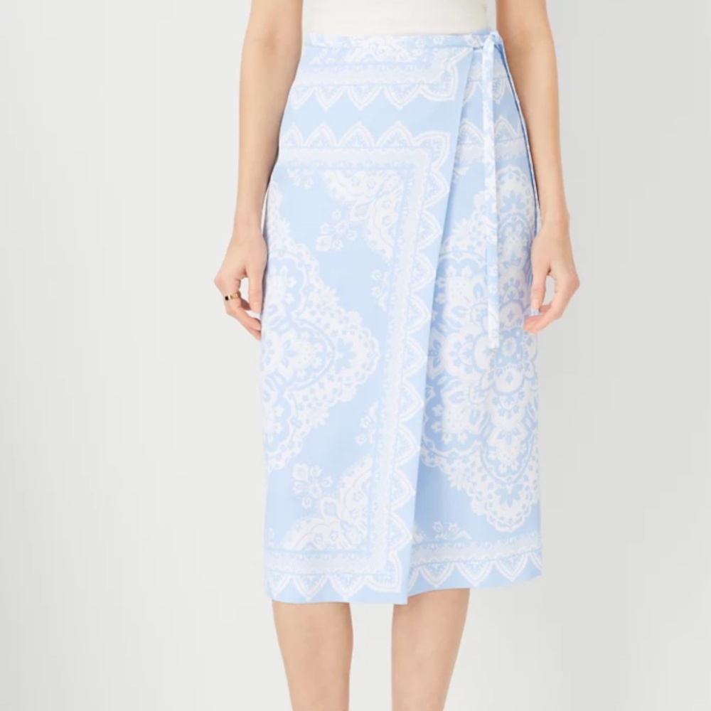 Ann Taylor Tile Tie Waist Wrap Pencil Skirt